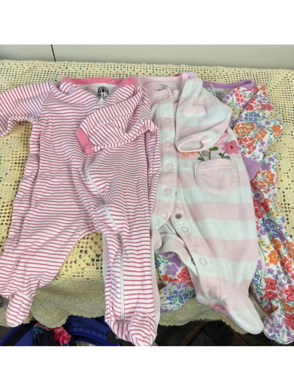 Baby Girl 0-3M Footed Pajamas Sleepers Lot Carter’s Wonder Nation 3 Piece